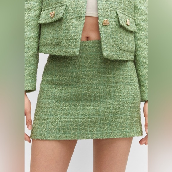 NWT Mango MNG Tweed Mini Skirt Green sz XL - Picture 1 of 10